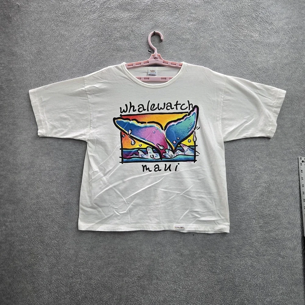 VINTAGE Crazy Shirts Women Shirt OS Single Stitch Whale Watch Maui 90s USA